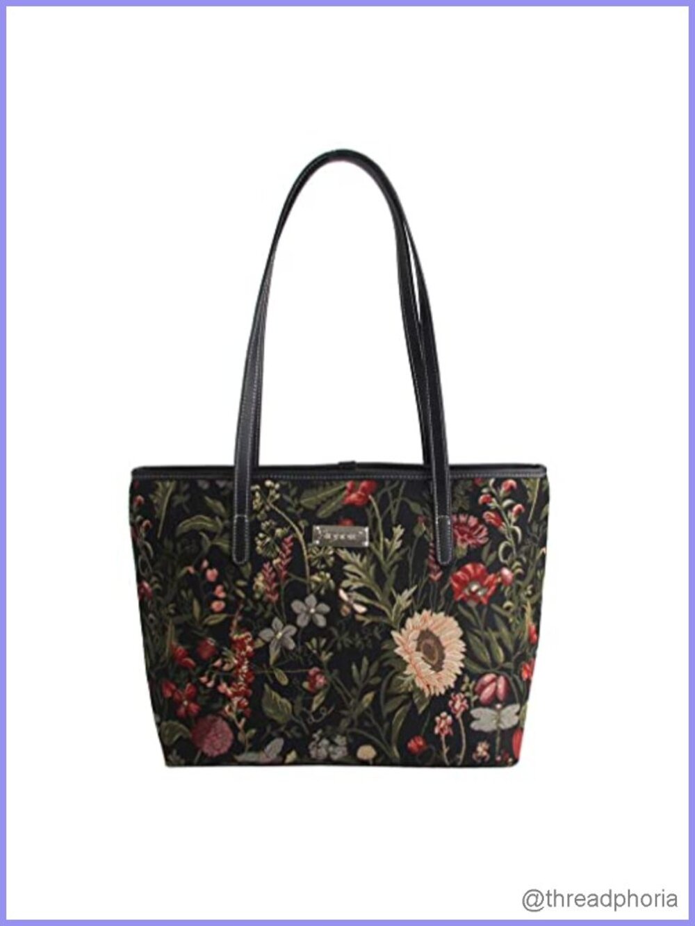 Signare Tapestry Shoulder Bag Tote Faux Leather Handles Zip Top Women
